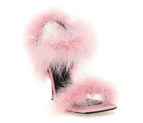 Feathered Viscose Stiletto Heel Sandal — Pink