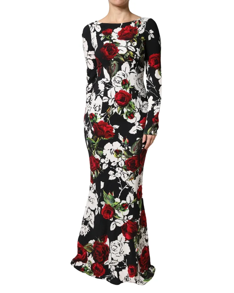 Dolce & Gabbana Women's Black Floral Viscose Bodycon Long Gown Dress Black