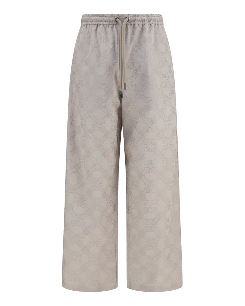 OFF-WHITE Men's Trousers Arrow All-Over Monogram Beige Cotton Beige