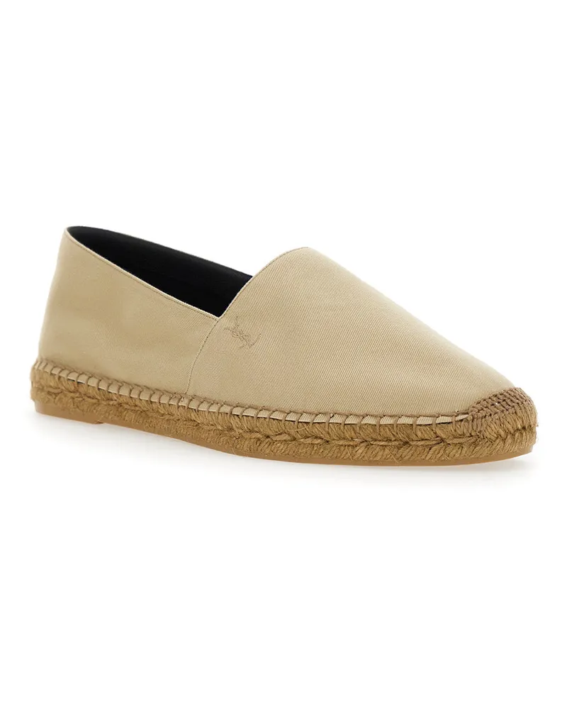 Saint Laurent Men's Beige Espadrilles With Cassandre Embroidery Cotton Shoe Beige