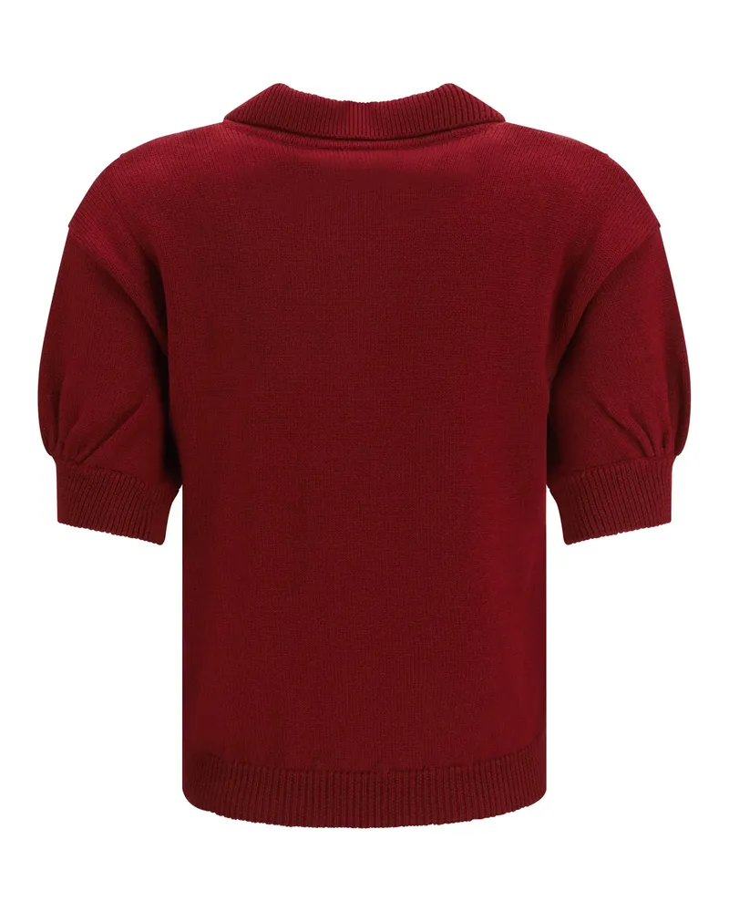 Alessandra Rich Merino Wool Cable-Knit Polo Shirt — Red Red