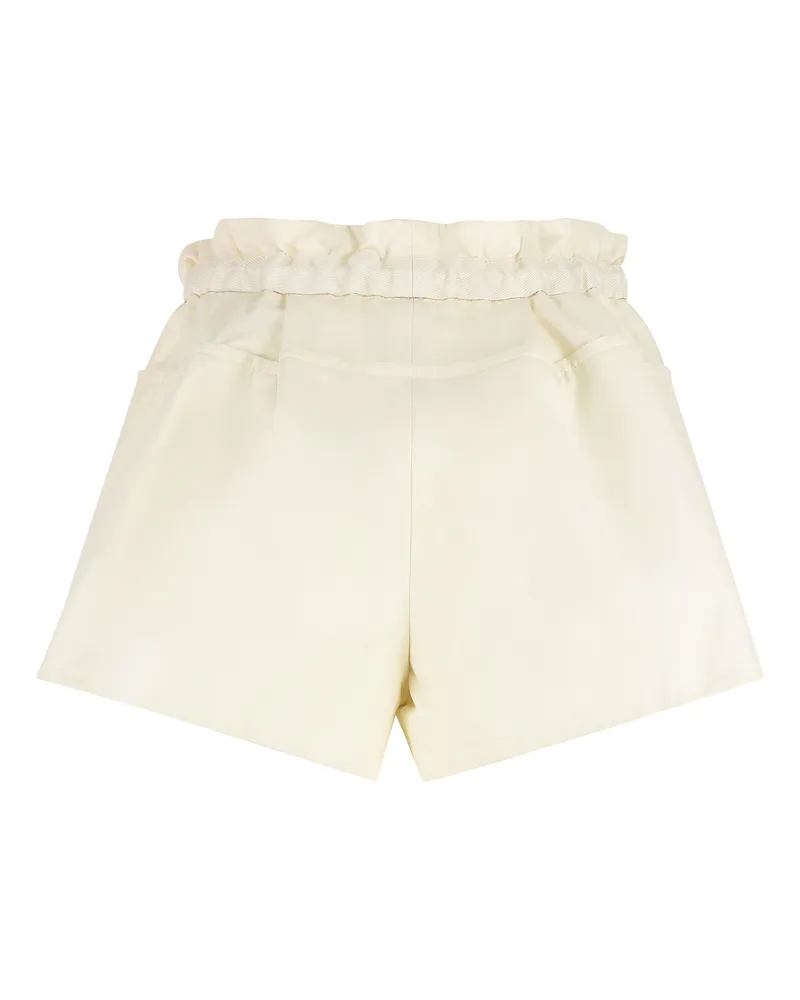 Moncler Women's Drawstring Shorts With Faux-Leather Trim Cream Cotton; Faux Leather Cream