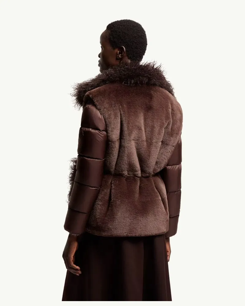 Moncler Fur-Trimmed Quilted Down Jacket Marron