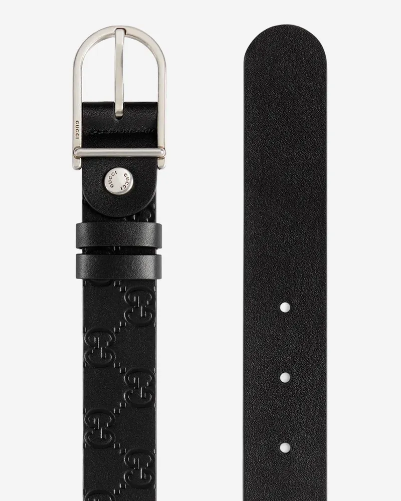 Gucci Men's Reversible Belt With Rounded Buckle Black Leather Black
