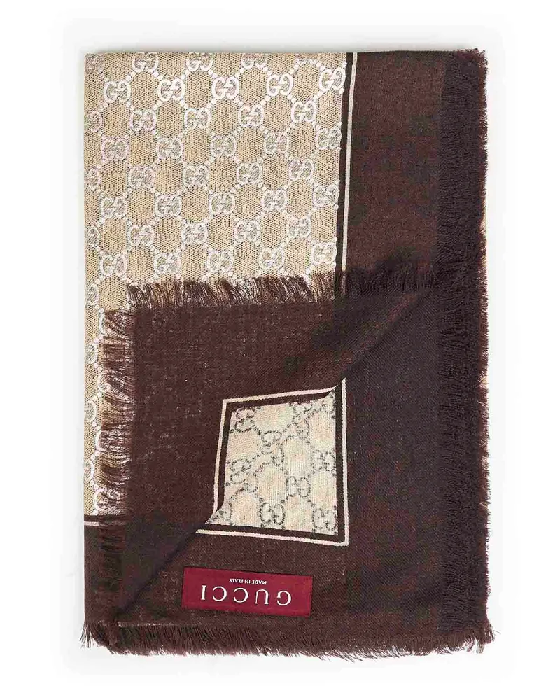 Gucci GG Laminated Wool Shawl — Brown Brown