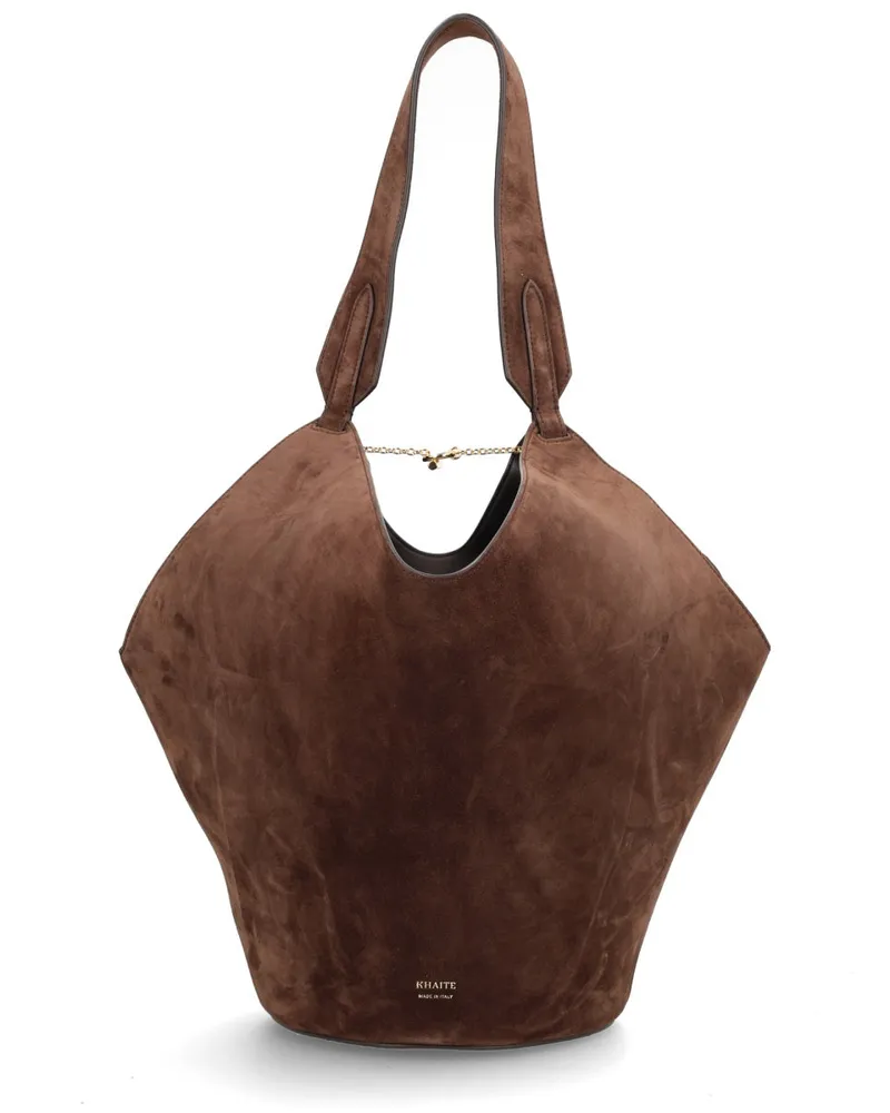 KHAITE Women's Lotus Tote Bag Brown Calf Leather Handbags Hand Brown