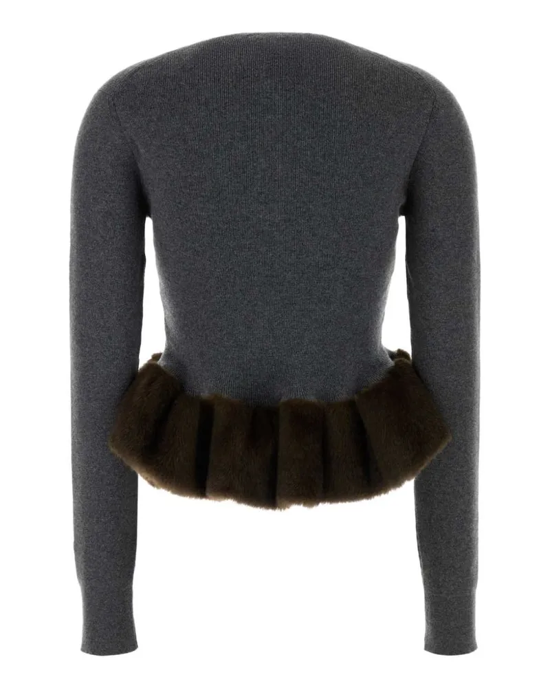 Stella McCartney Faux-Fur Trim Peplum Sweater — Grey Grey