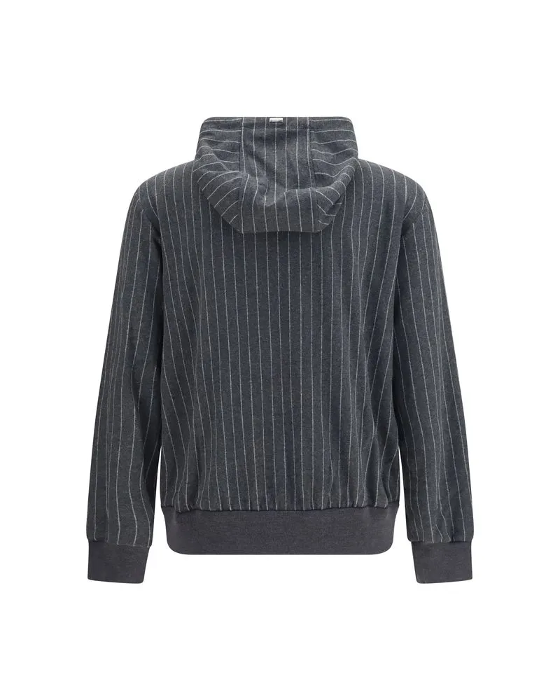 Herno Pinstriped Hooded Sweatshirt — Gray Gray
