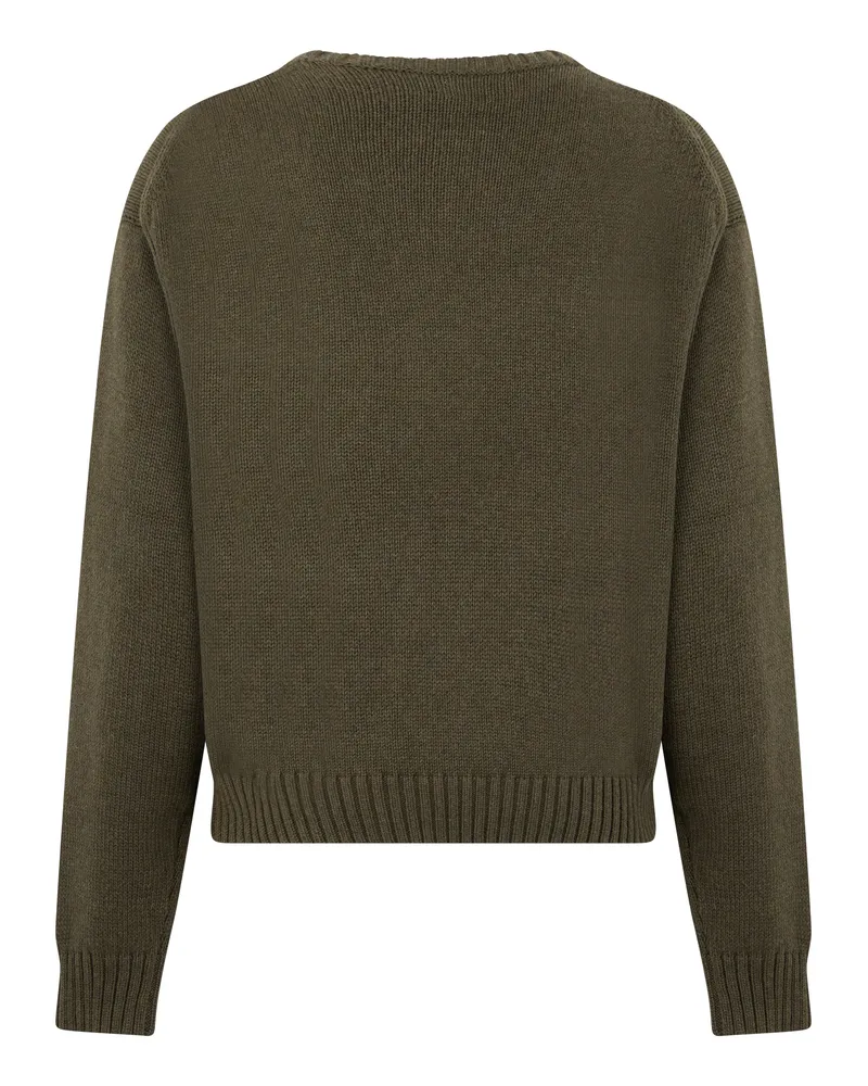 Ralph Lauren Women Sweater With Teddy Bear Motif, Marled Olive Cotton Olive