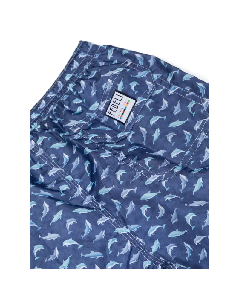 Fedeli Kids' Graphic-Print Drawstring-Waistband Swim Shorts Ss24 B Navy