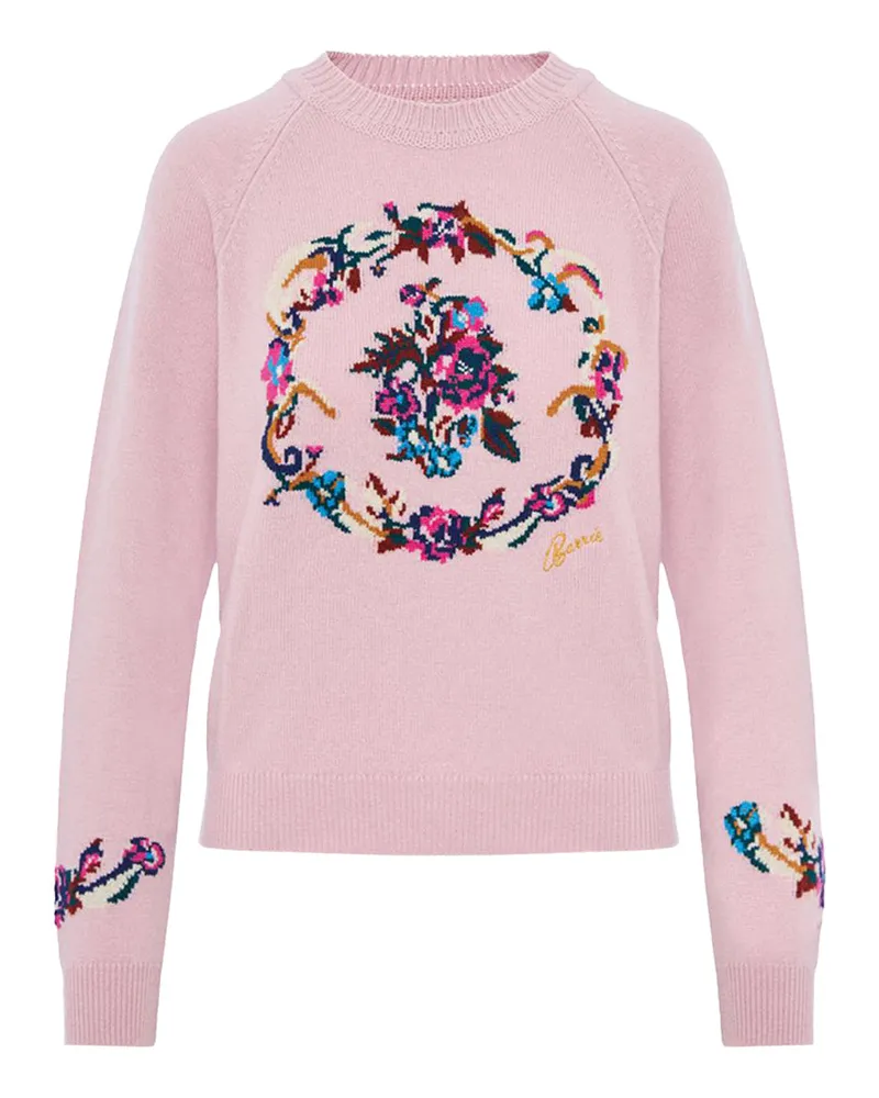 Barrie Floral Intarsia Cashmere Sweater — Pink Pink