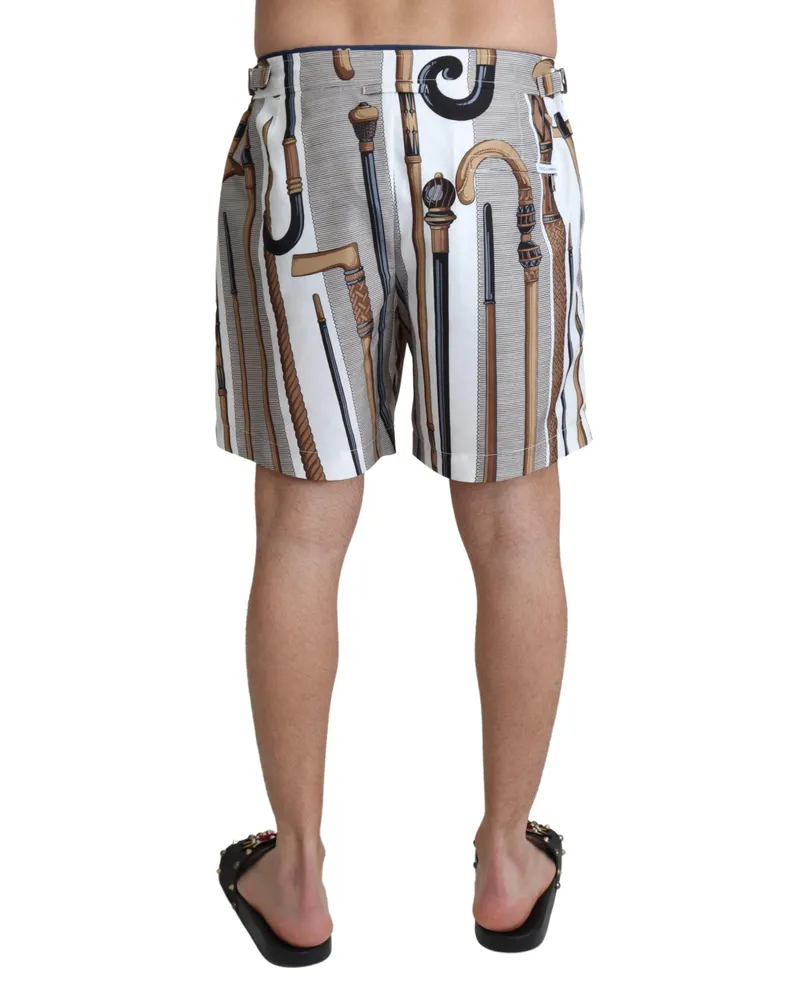 Dolce & Gabbana Men's White Walking Stick Beachwear Shorts Swimshorts Polyester White
