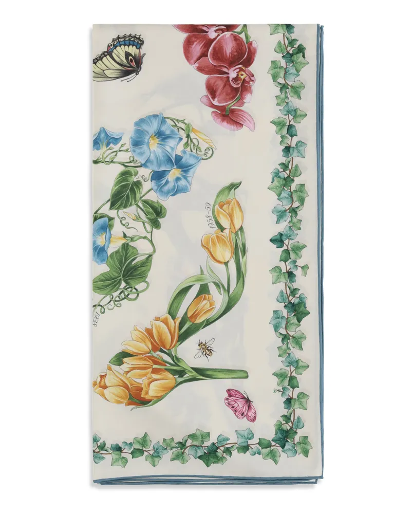 Ferragamo Women's Silk Scarf Eden Print Ivory-Light Blue Ivory/light Scarfs Ivory