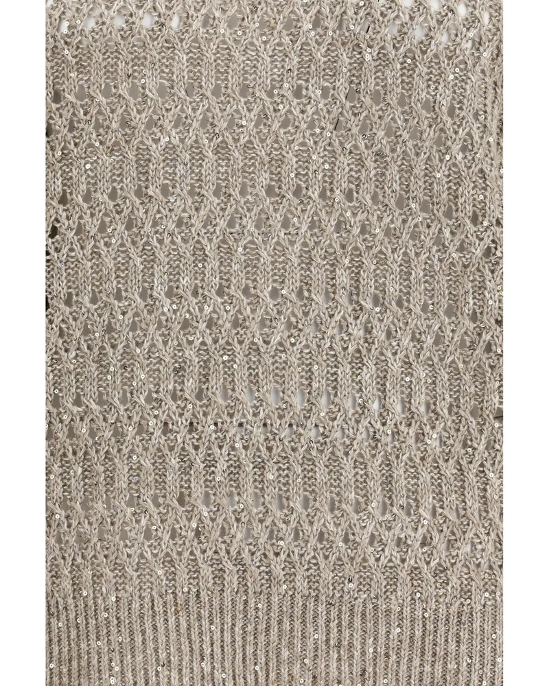 Brunello Cucinelli Women's Openwork Sweater Taupe Silk Taupe