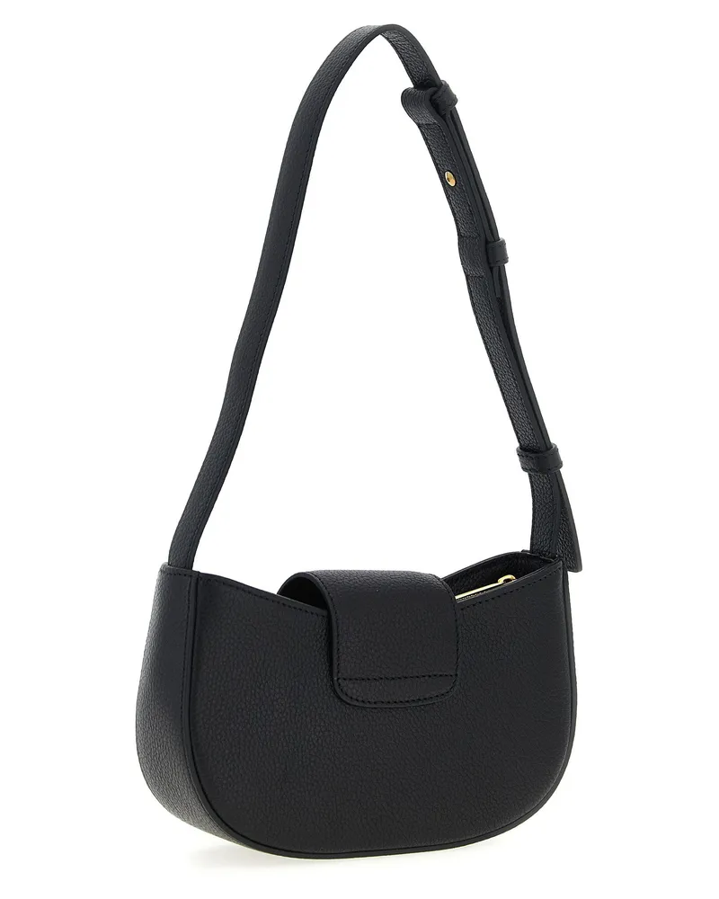 Ferragamo Gancini Logo Hammered Leather Shoulder Bag — Black Black