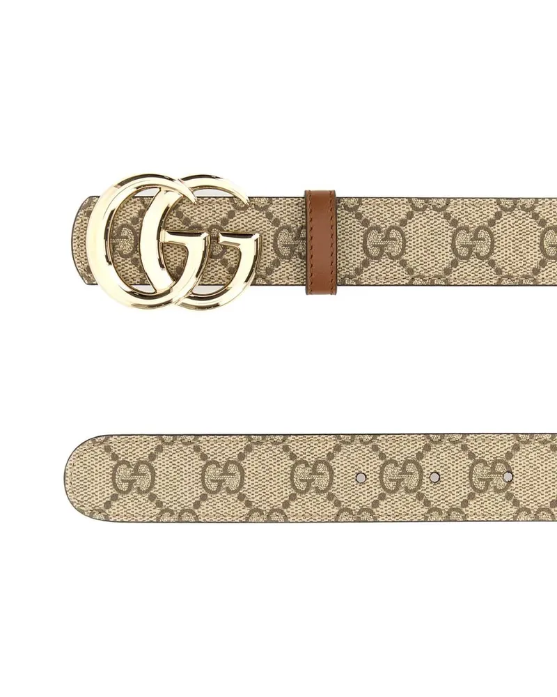 Gucci Women's Printed Canvas Reversible Belt Beigeebonysundial Cinture Beige