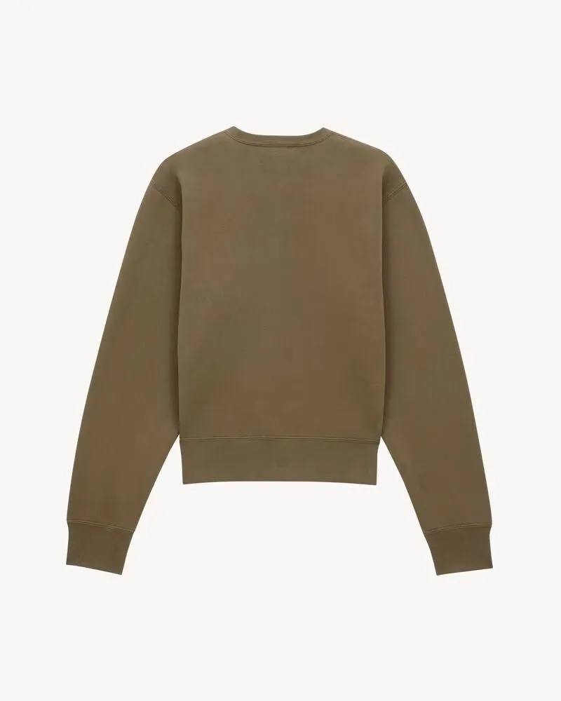Saint Laurent Crewneck Cotton-Jersey Sweatshirt — Pesto Pesto