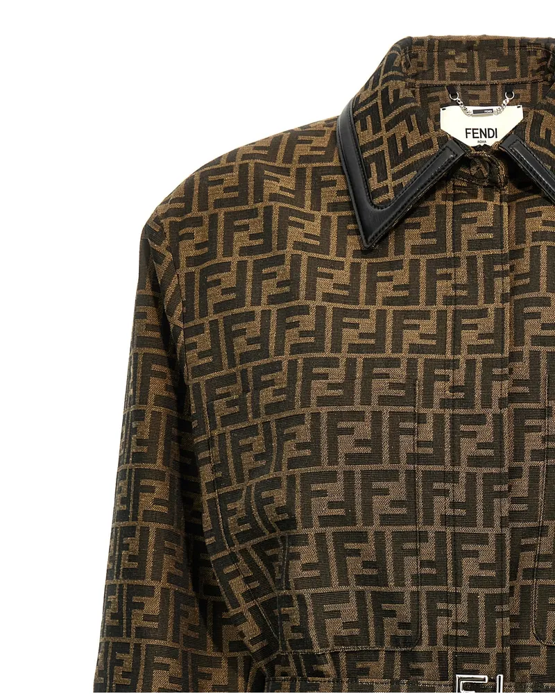 Fendi Women's Brown Polyester Leather Jacket Clothing Brown