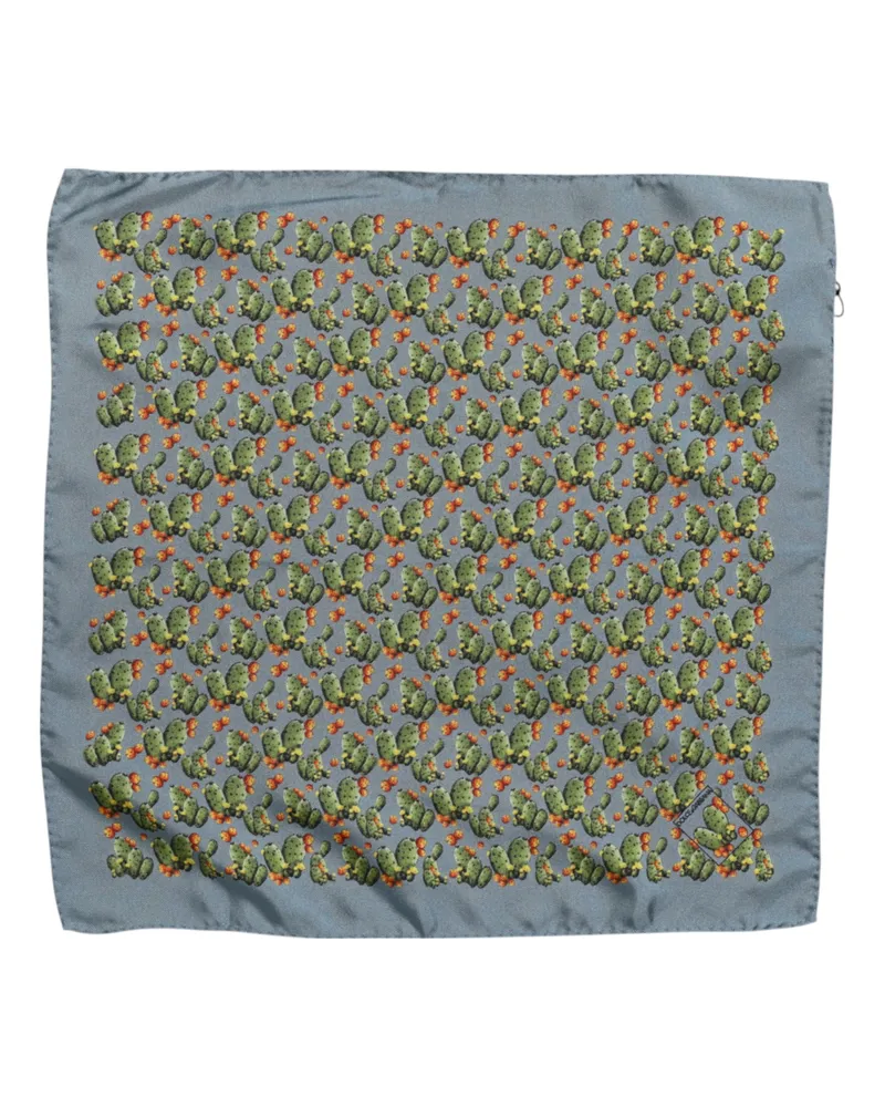 Dolce & Gabbana Men's Gray Green Cactus Print Square Foulard Scarf And Silk Gray