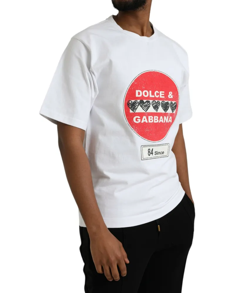 Dolce & Gabbana Men's White Amor Heart Cotton Crewneck Short Sleeve T-Shirt White