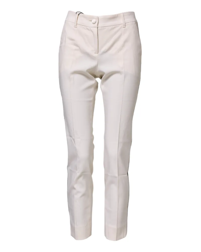 Dolce & Gabbana Women's White Wool Tapered High Waist Pants Virgin Elastane White