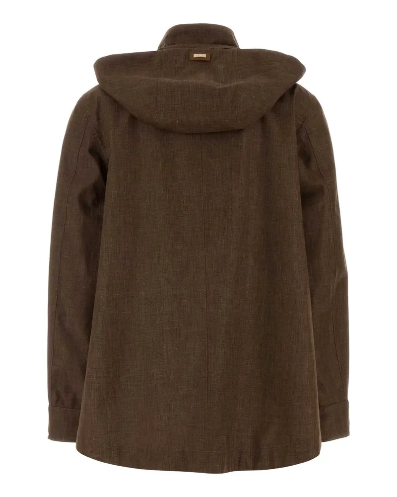 Herno Women's Reversibile Jacket Brown Linen Wool Silk Brown