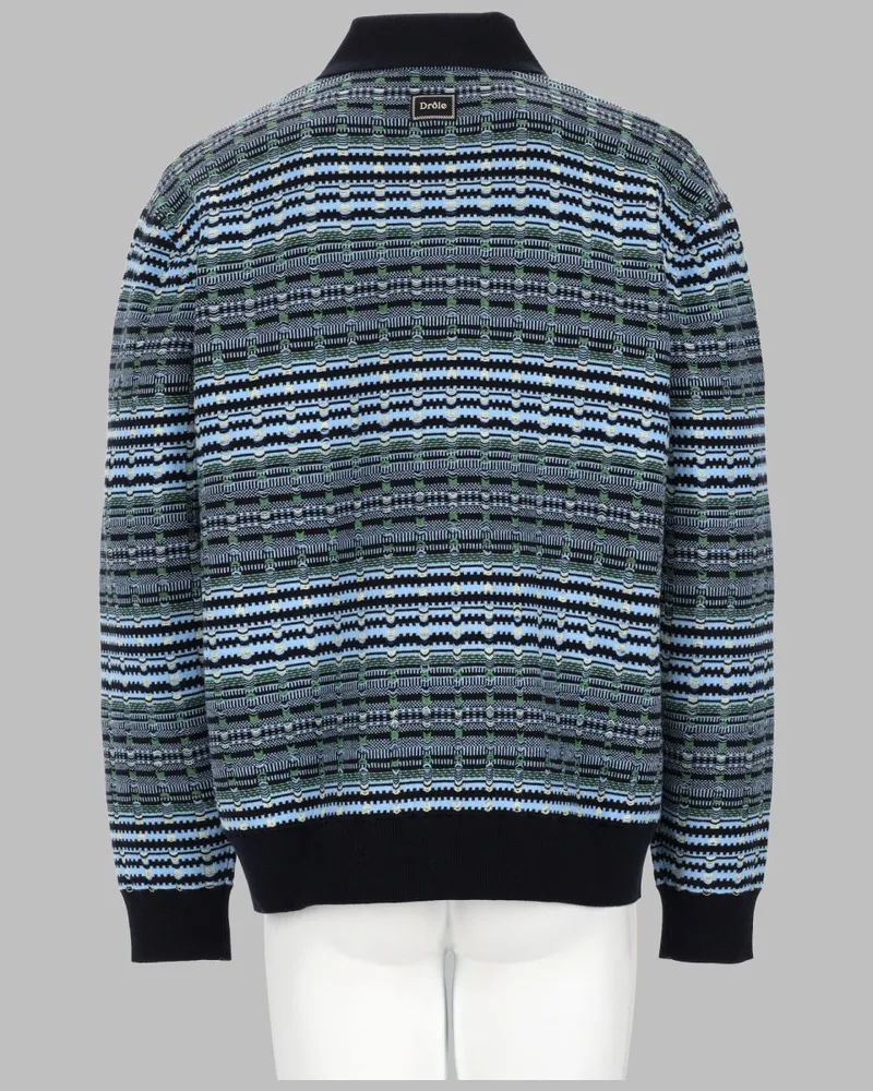 Drôle de Monsieur Cotton Knit Polo Shirt — Blue Blue