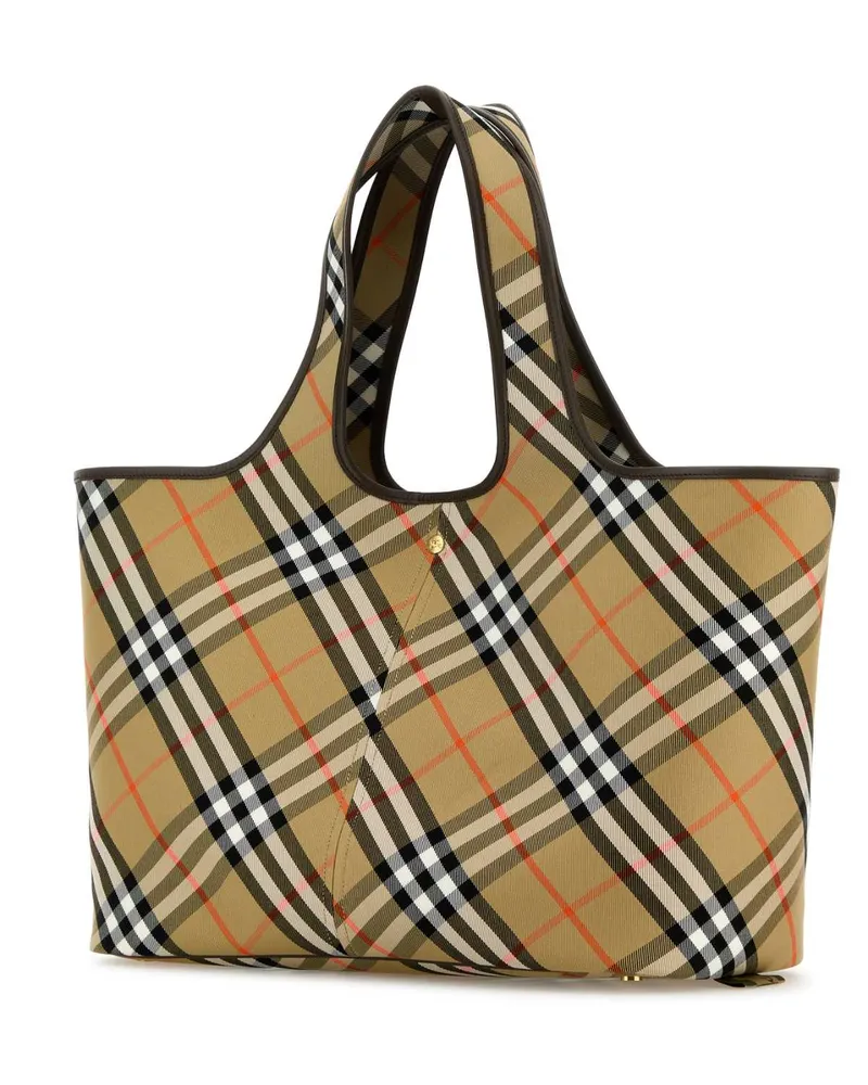 Burberry Women's Embroidered Canvas Medium Check Shopping Bag Sand Borse A Mano Beige