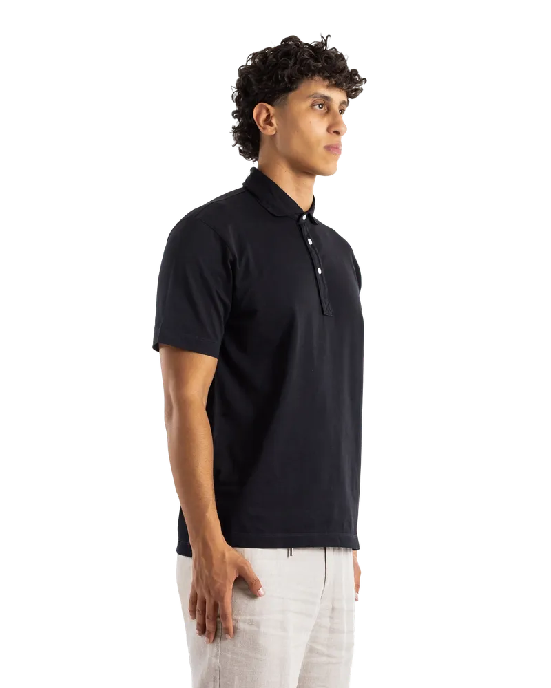 Handvaerk Men's Black Pima Cotton Short-Sleeved Polo Shirt T-Shirts And Polos Black