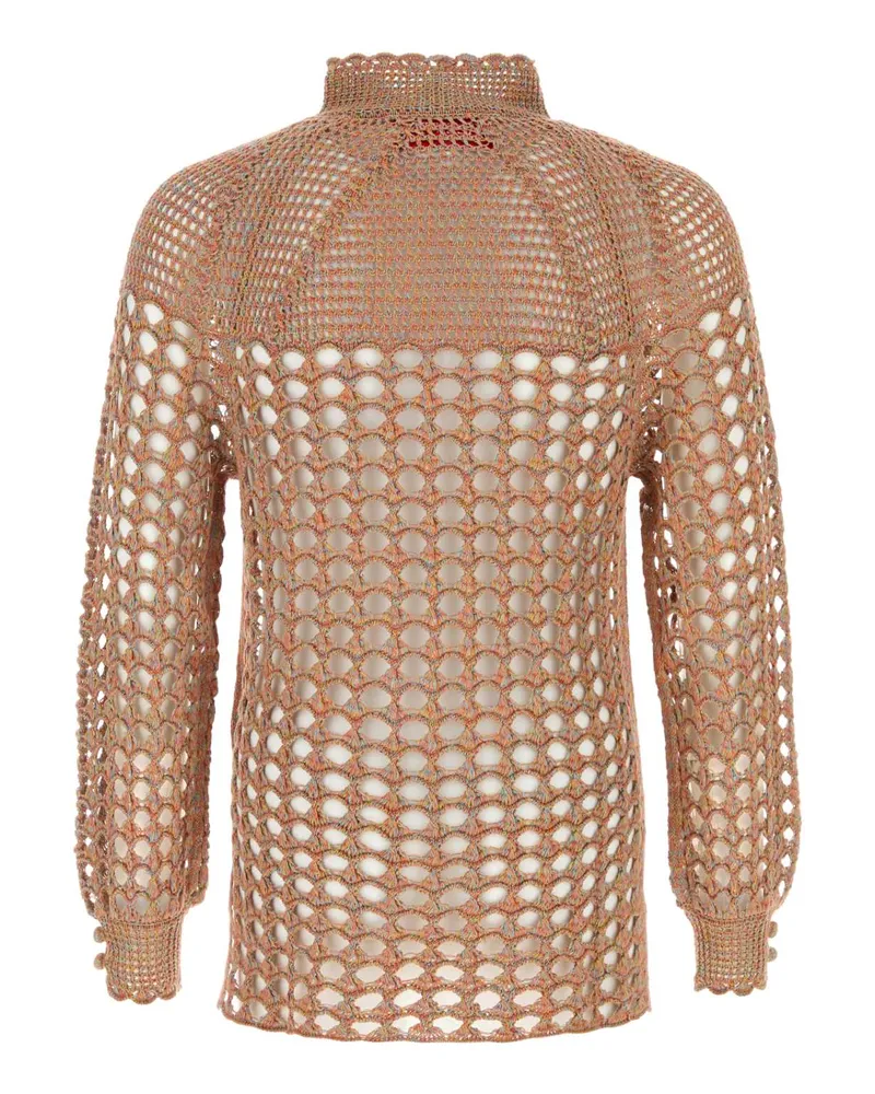 Valentino Garavani Men's Multicolor Crochet Sweater Ocramouline Exterior: Linen Cotton Maglieria Ocramouline Beige