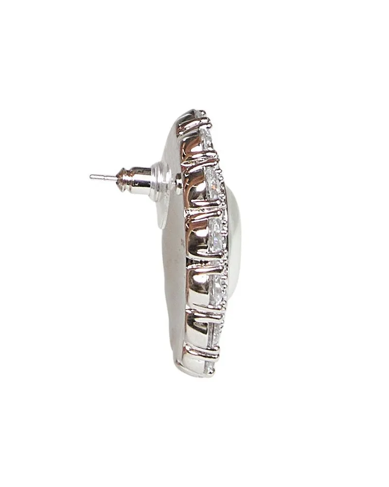 Self-Portrait Oval Pearl and Crystal Earrings — Silver Silver