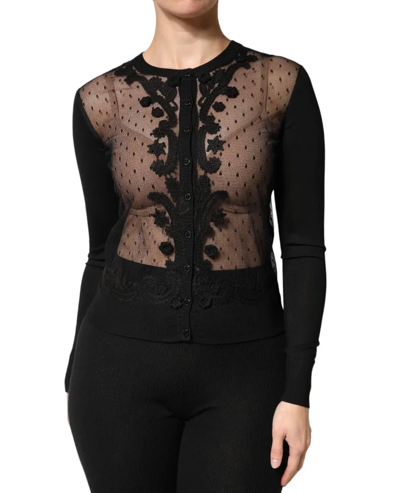 Dolce & Gabbana Women's Black Sheer Button Down Cardigan Sweater Pa+se Clothing Black