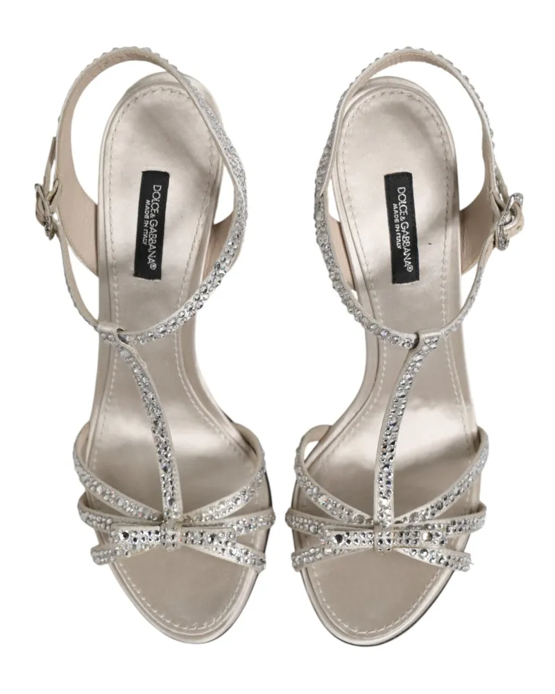 Dolce & Gabbana Women's Silver Strass Ankle Strap Heels Sandals Shoes Se+vi+goat Silver
