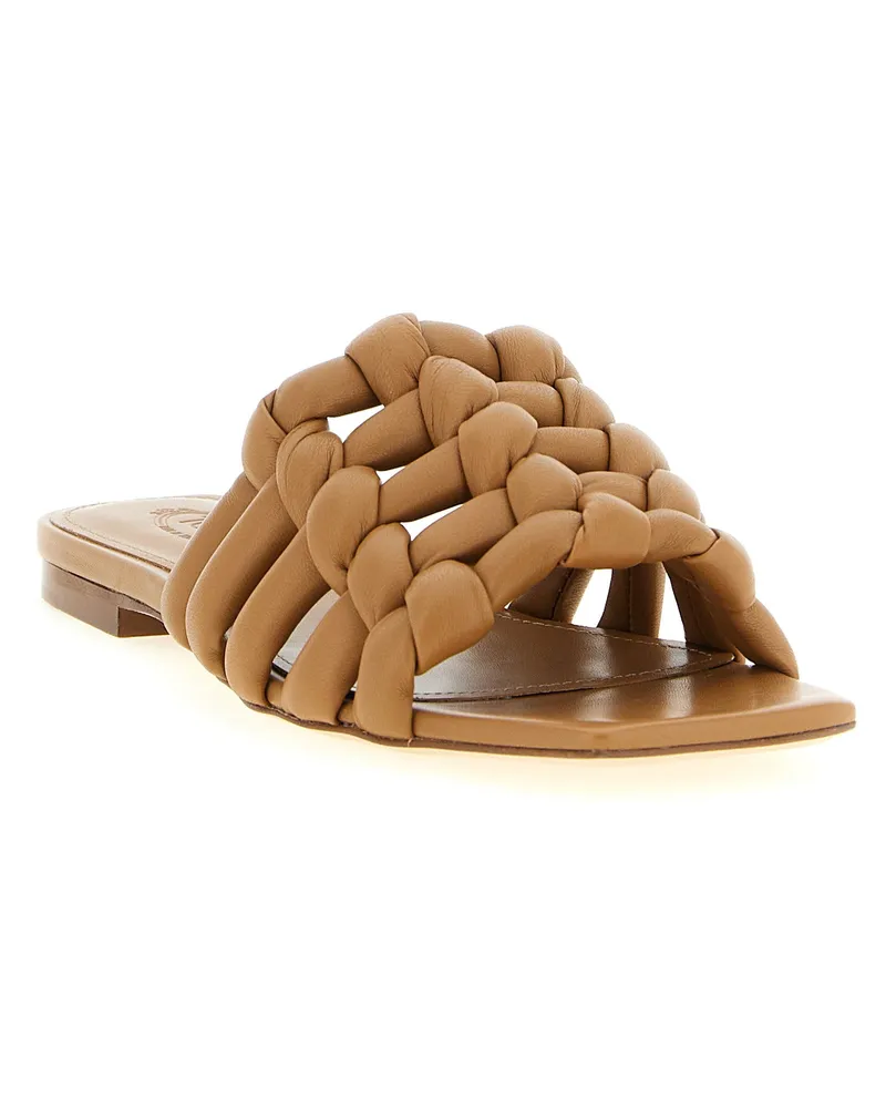 TOD'S Woven Nappa Leather Sandals — Camel Camel