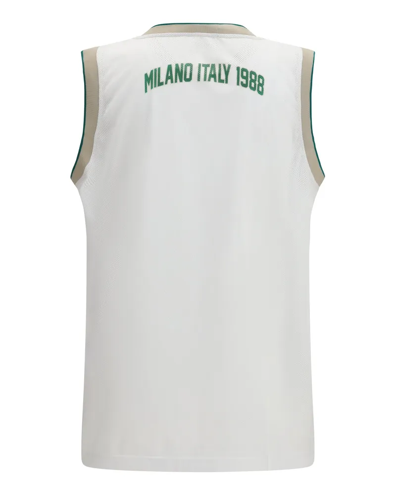 GCDS Men Logo Lounge Mesh Tank Top Optic White-Green Polyester White/green White