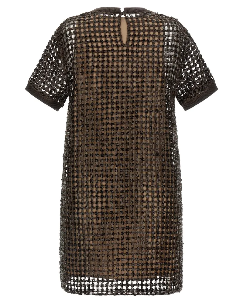Brunello Cucinelli Sequin Mesh Dress — Black Black