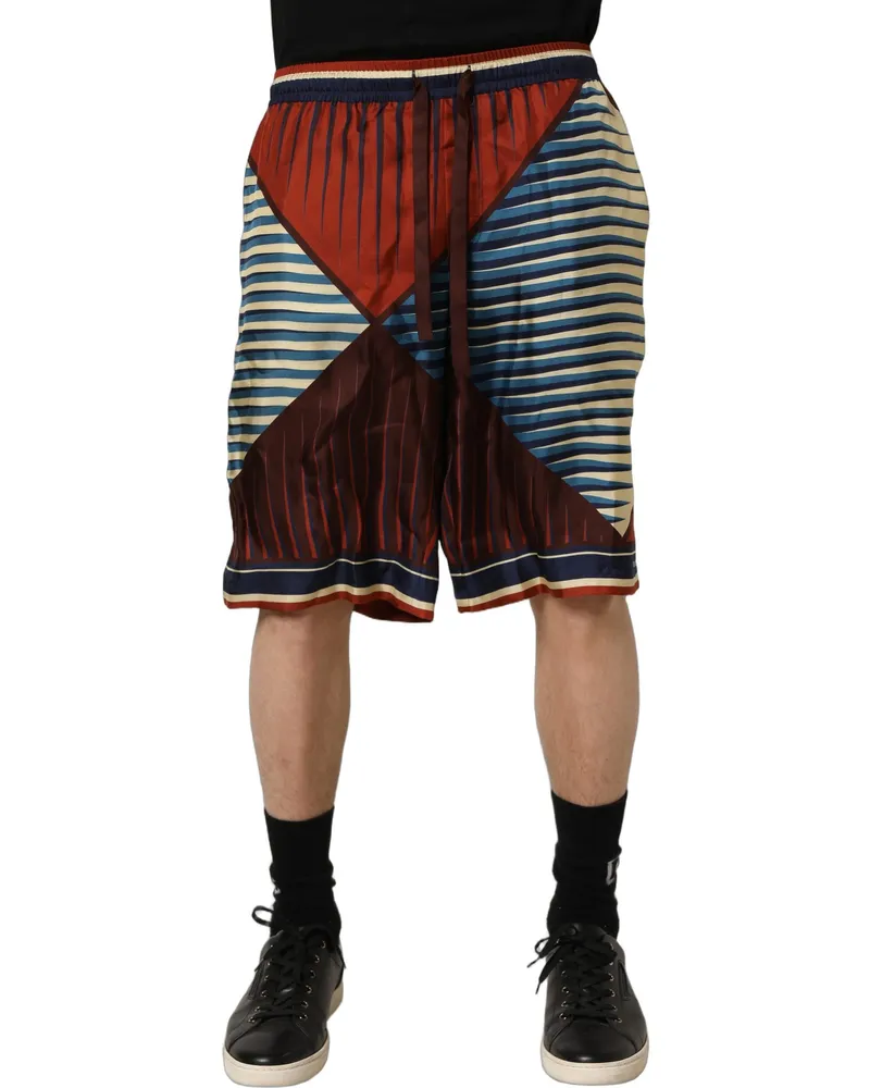 Dolce & Gabbana Multicolor Geometric Silk Men Bermuda Shorts Multicolor