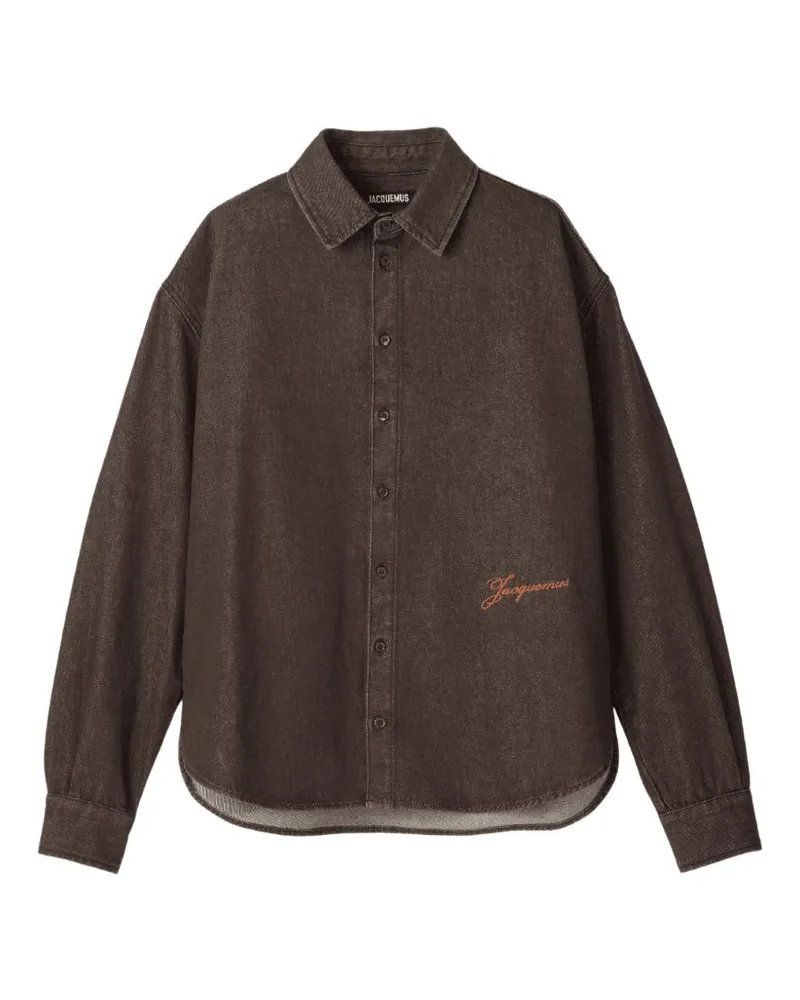 Jacquemus Embroidered Logo Cotton Shirt — Brown Brown