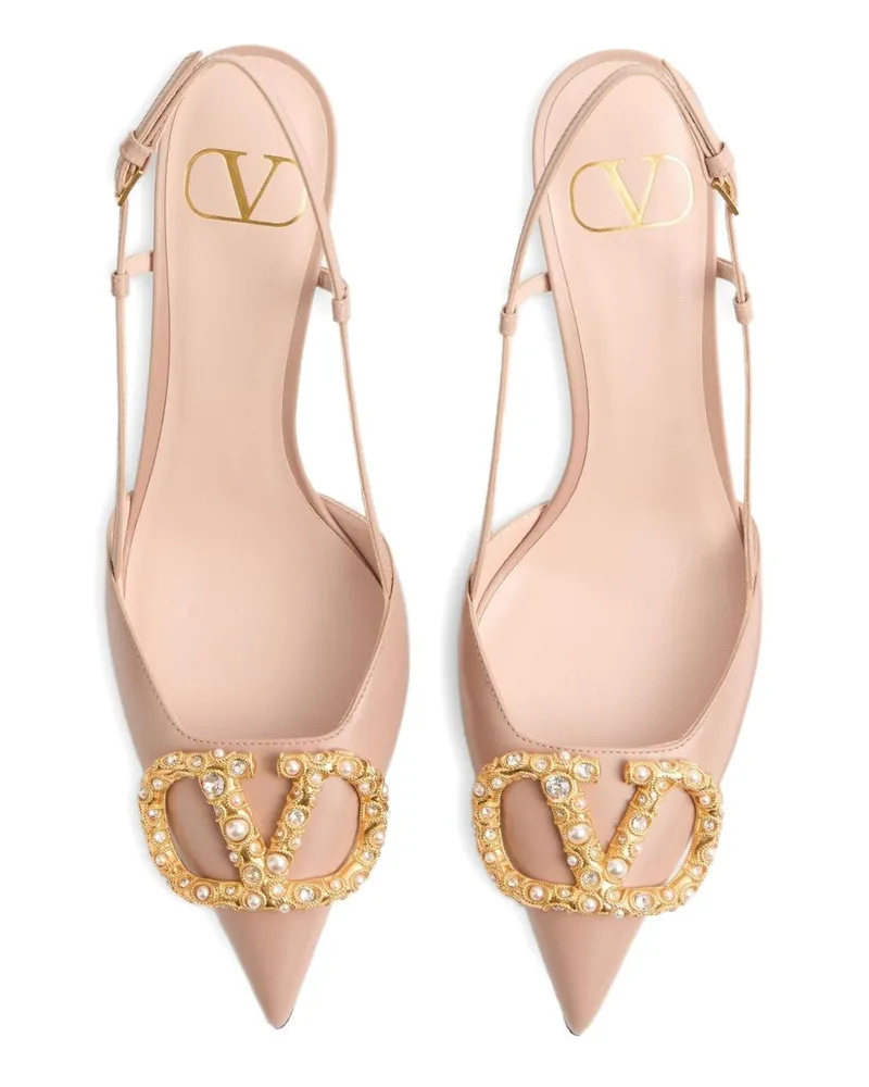 Valentino Garavani Embellished Slingback Heel — Nude Nude