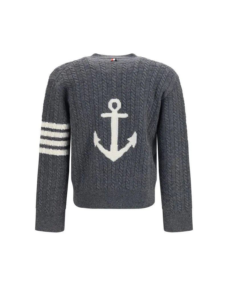 Thom Browne Cable-Knit Wool Cardigan — Gray Gray