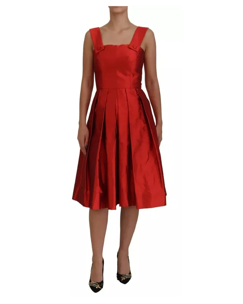 Dolce & Gabbana Women's Red A-Line Pleated Midi Satin Silk Dress Red