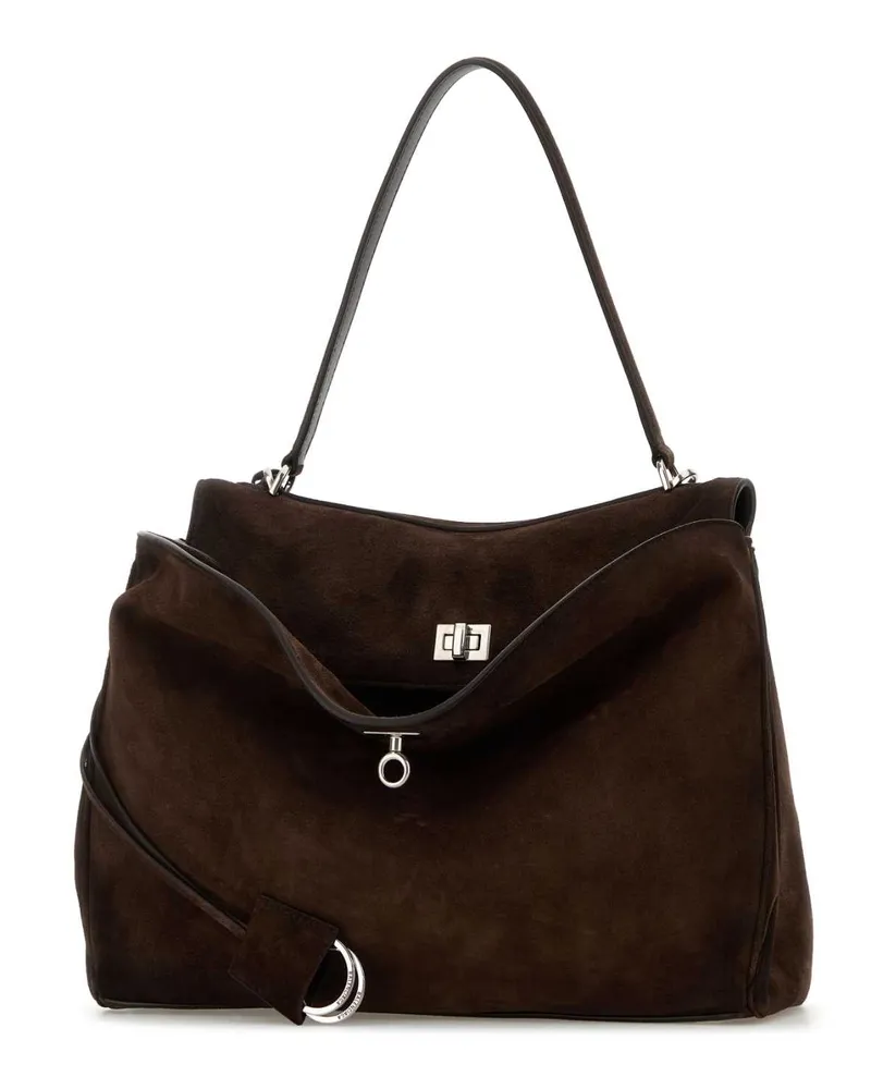 Balenciaga Women's Dark Brown Suede Medium Rodeo Handbag Light Espresso T Domesticated Calf Le Borse A Mano Brown
