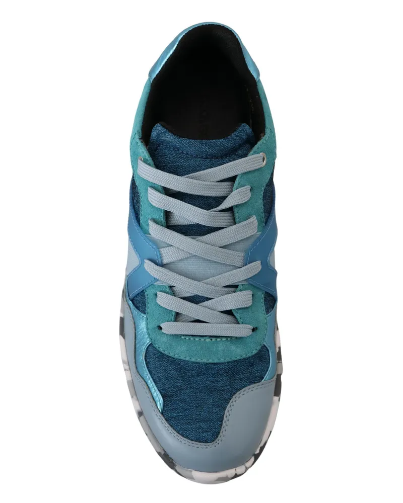 Dolce & Gabbana Men's Blue Gray Leather Sport Low Top Sneakers Blue