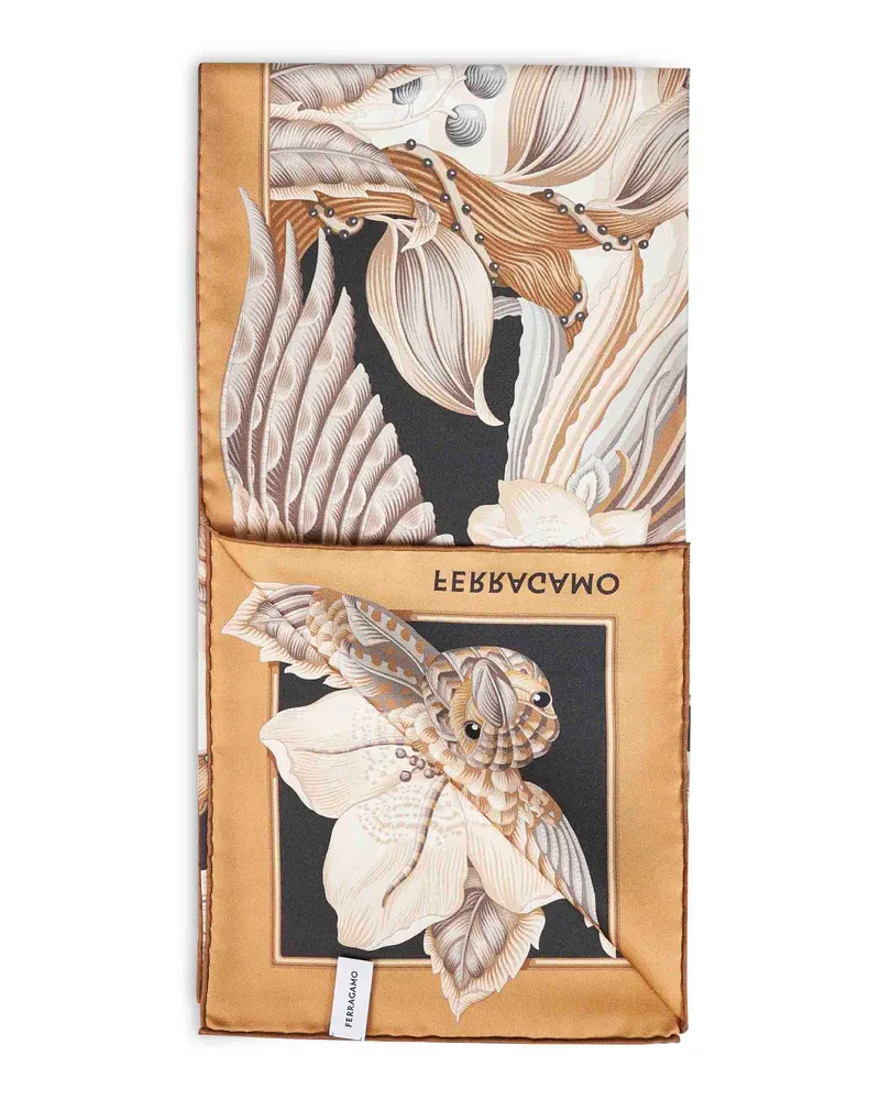 Ferragamo Women's Silk Scarf Parrots Print Beige-Black Multicolour Scarfs Beige