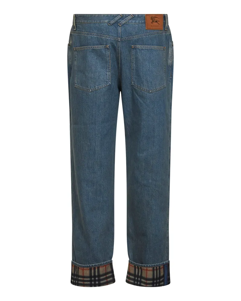 Burberry Men's Jeans Light Blue Denim With Check Trim Cotton Blue