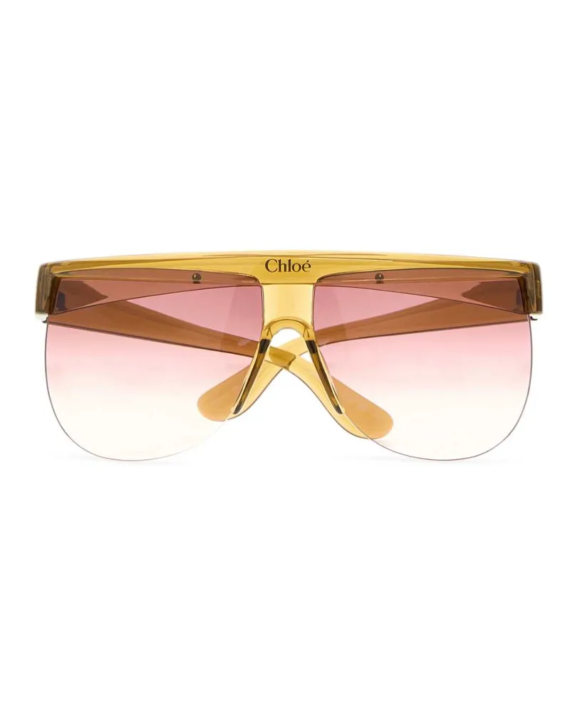 Chloé GREEN-GREEN-RED Acetate Shield Sunglasses — Yellow Yellow