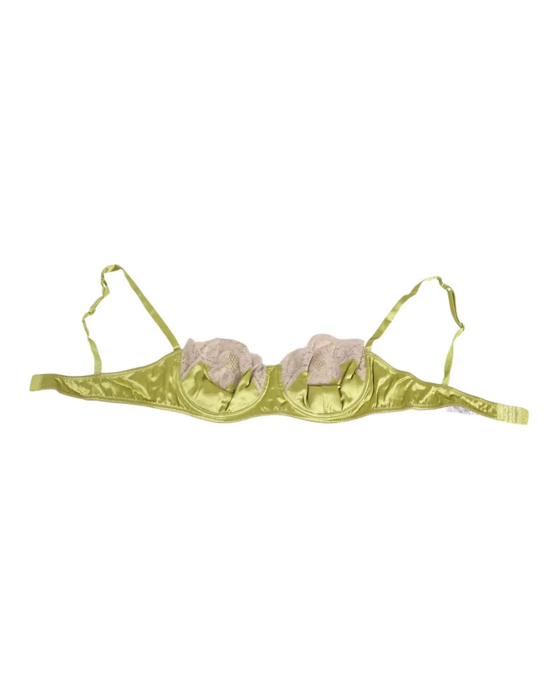Dolce & Gabbana Women's Lime Green Silk Satin Lace Padded Balconnet Underwear Elastane Clothing Green