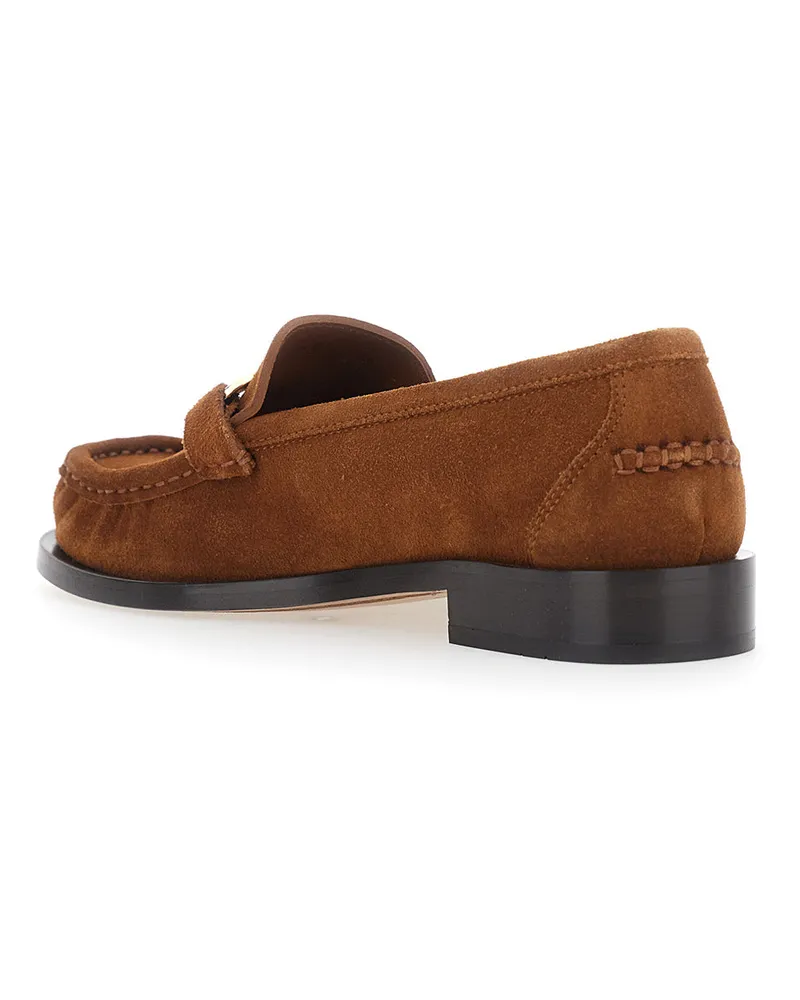 Ferragamo Women's Loafers Marian Brown Suede Calfskin Brown