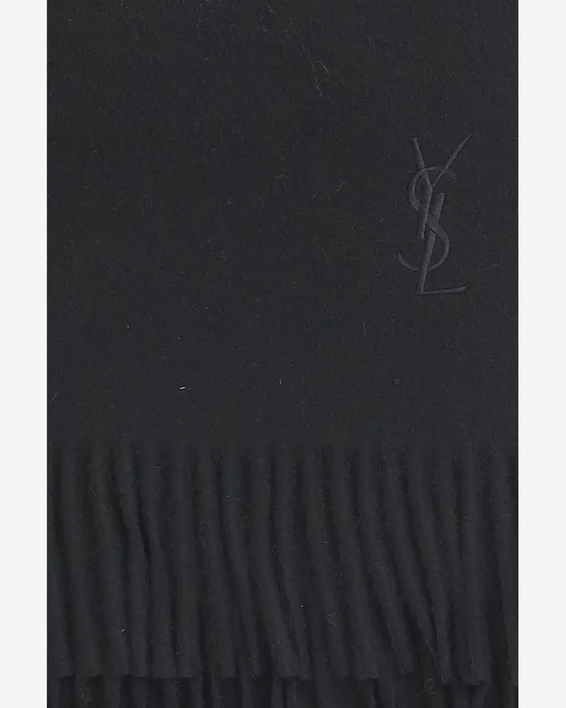 Saint Laurent Cashmere Logo Scarf — Black Black