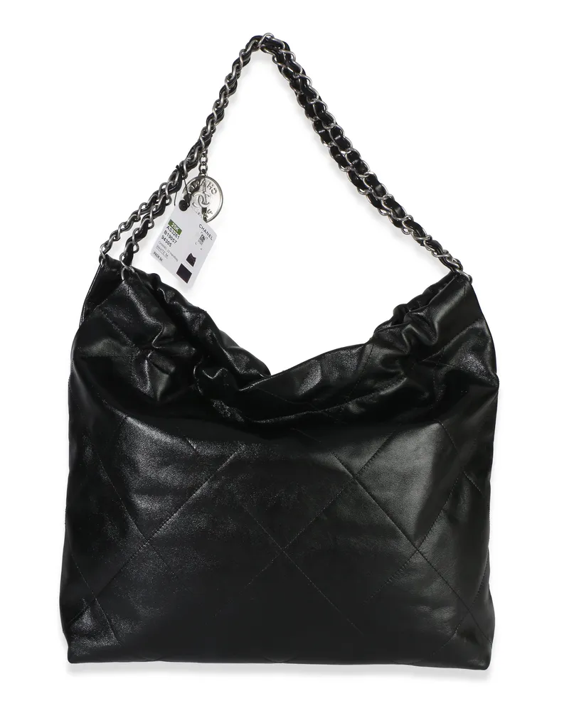 Chanel Men's Black Quilted Shiny Calfskin 22 Hobo Leather Handbag Black